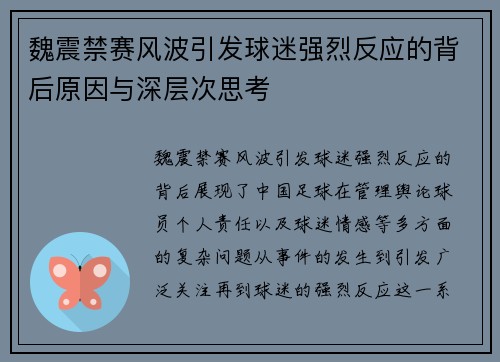 魏震禁赛风波引发球迷强烈反应的背后原因与深层次思考